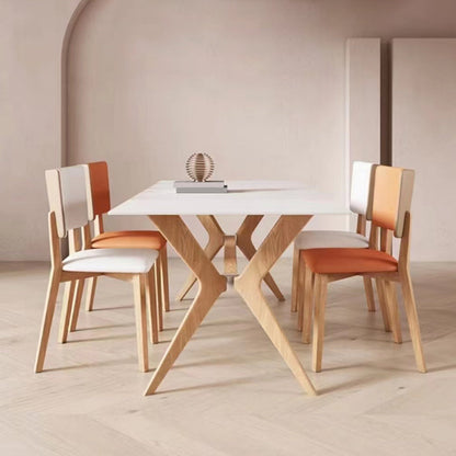 Modern Style Rectangle Table Sintered Stone Dining Table with Wood Legs 47.2"L x 27.6"W x 29.5"H Without Chairs Clearhalo 'Dining Tables & Seating' 'Dining Tables' 'dining_table' 'furn' 'furn_dining_table' 'Furniture' 'Kitchen & Dining Furniture' 6769461