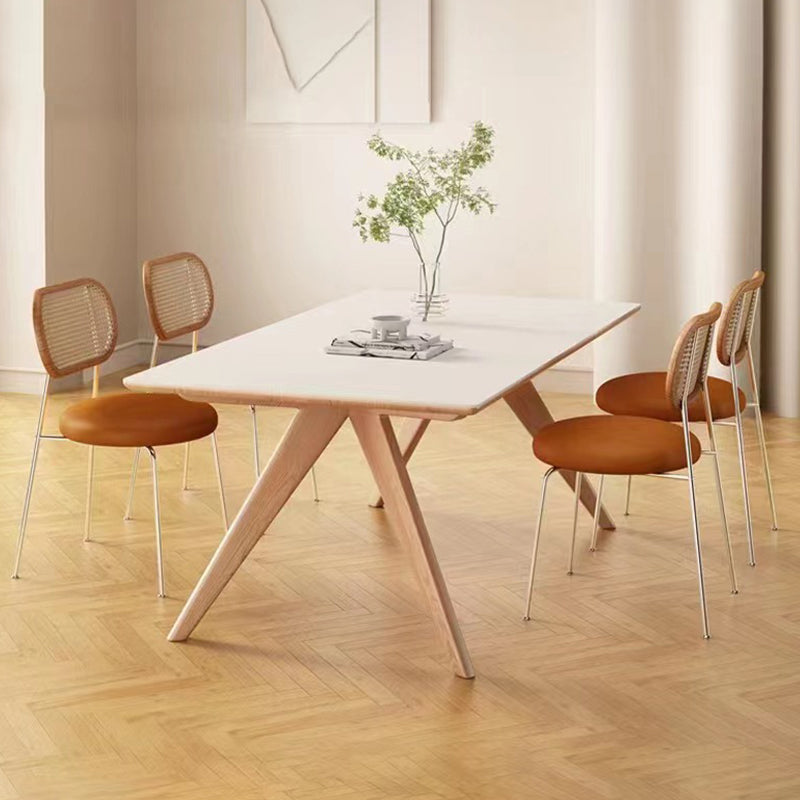 Modern Style Rectangle Table Sintered Stone Dining Table with Wood Legs 55.1"L x 31.5"W x 29.5"H Without Chairs Clearhalo 'Dining Tables & Seating' 'Dining Tables' 'dining_table' 'furn' 'furn_dining_table' 'Furniture' 'Kitchen & Dining Furniture' 6769463