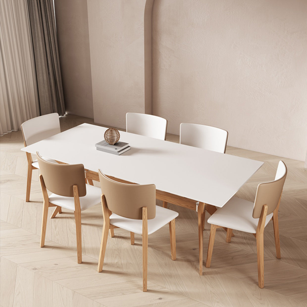 Modern Style Rectangle Table Sintered Stone Dining Table with Wood Legs 63"L x 31.5"W x 29.5"H Without Chairs Clearhalo 'Dining Tables & Seating' 'Dining Tables' 'dining_table' 'furn' 'furn_dining_table' 'Furniture' 'Kitchen & Dining Furniture' 6769464