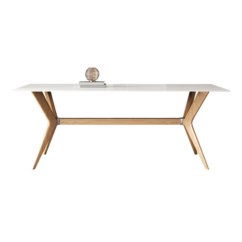Modern Style Rectangle Table Sintered Stone Dining Table with Wood Legs 51.2"L x 31.5"W x 29.5"H Without Chairs Clearhalo 'Dining Tables & Seating' 'Dining Tables' 'dining_table' 'furn' 'furn_dining_table' 'Furniture' 'Kitchen & Dining Furniture' 6769465
