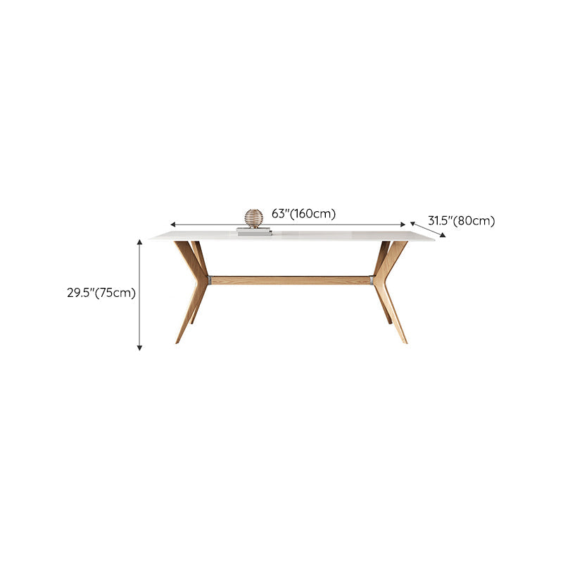 Modern Style Rectangle Table Sintered Stone Dining Table with Wood Legs Clearhalo 'Dining Tables & Seating' 'Dining Tables' 'dining_table' 'furn' 'furn_dining_table' 'Furniture' 'Kitchen & Dining Furniture' 6769475