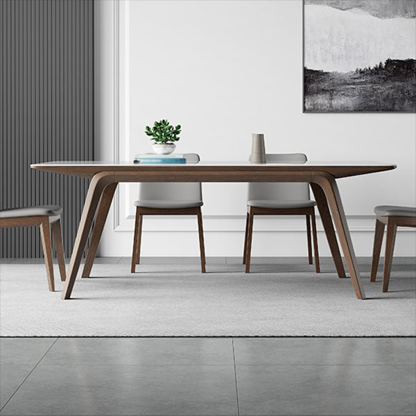 Table de salle à manger en pierre frittée de table rectangulaire moderne avec pieds en bois