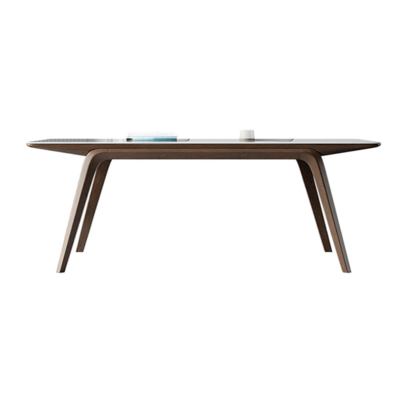 Table de salle à manger en pierre frittée de table rectangulaire moderne avec pieds en bois