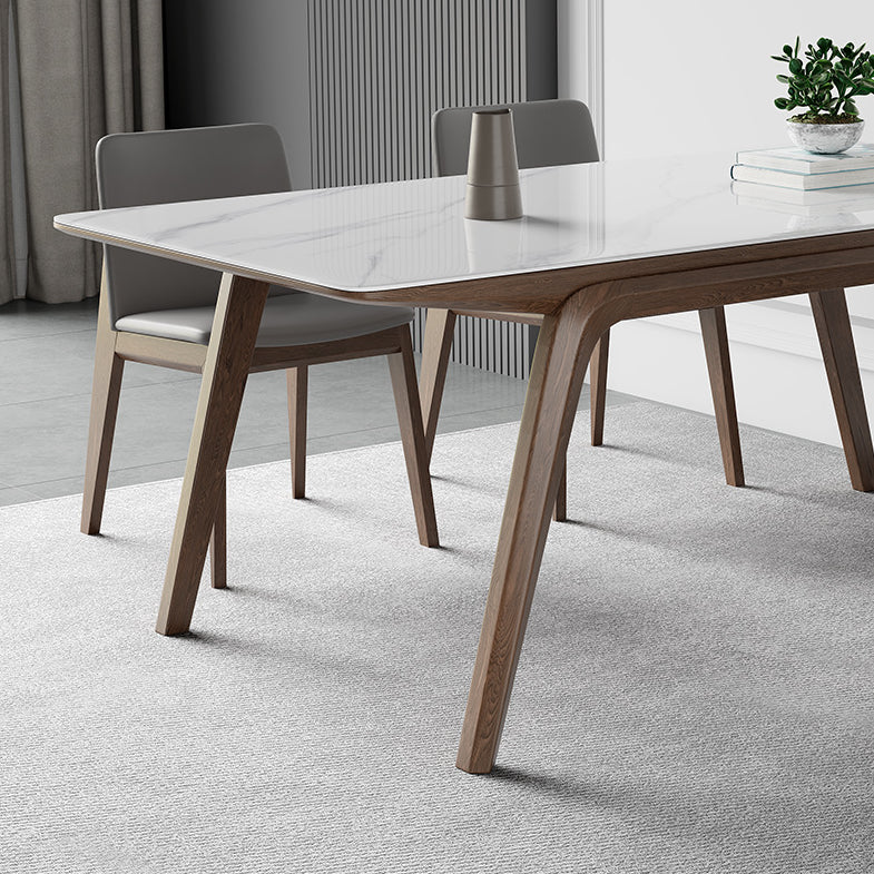Table de salle à manger en pierre frittée de table rectangulaire moderne avec pieds en bois