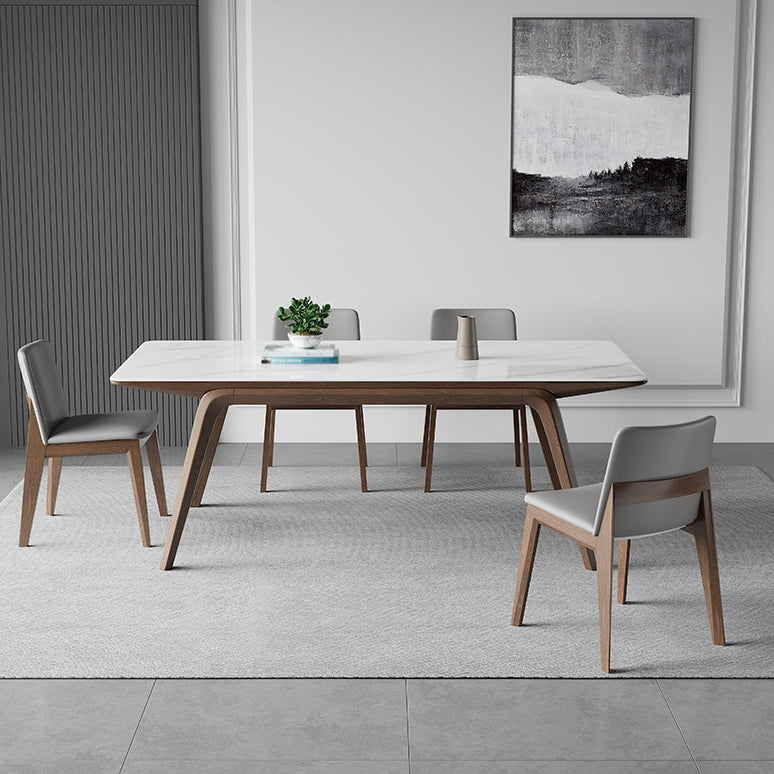 Table de salle à manger en pierre frittée de table rectangulaire moderne avec pieds en bois