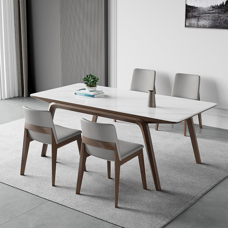 Table de salle à manger en pierre frittée de table rectangulaire moderne avec pieds en bois