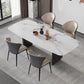 Mesa rectangular moderna mesa de comedor de piedra sinterizada con patas de metal