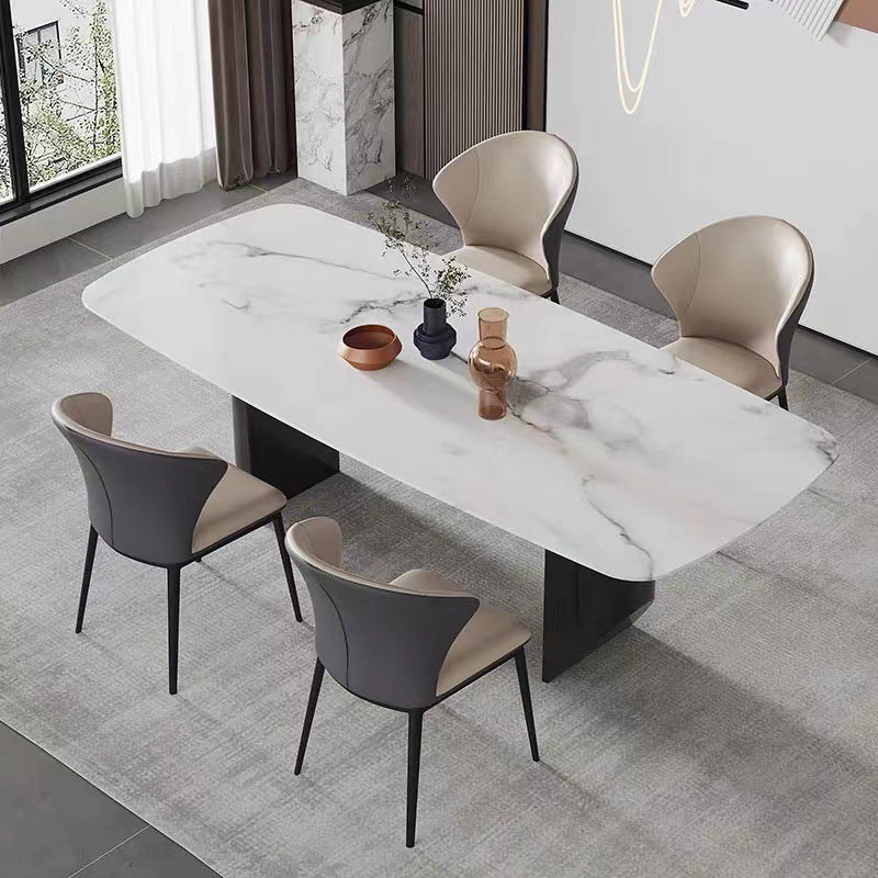 Mesa rectangular moderna mesa de comedor de piedra sinterizada con patas de metal