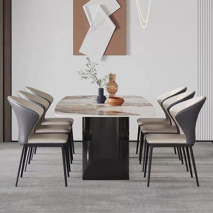 Mesa rectangular moderna mesa de comedor de piedra sinterizada con patas de metal