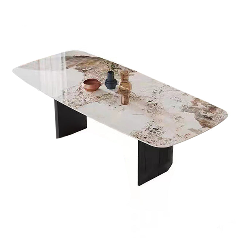 Mesa rectangular moderna mesa de comedor de piedra sinterizada con patas de metal