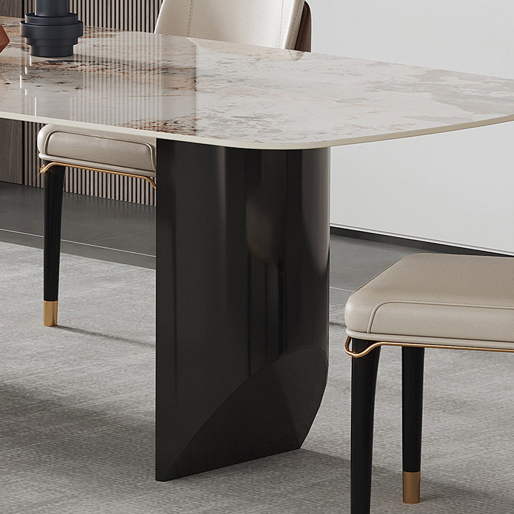 Mesa rectangular moderna mesa de comedor de piedra sinterizada con patas de metal