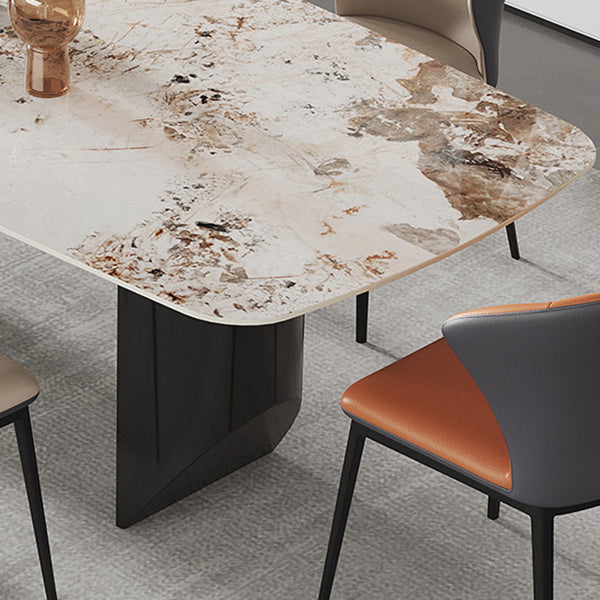 Mesa rectangular moderna mesa de comedor de piedra sinterizada con patas de metal