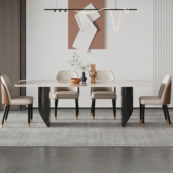 Mesa rectangular moderna mesa de comedor de piedra sinterizada con patas de metal