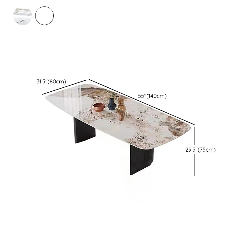 Mesa rectangular moderna mesa de comedor de piedra sinterizada con patas de metal