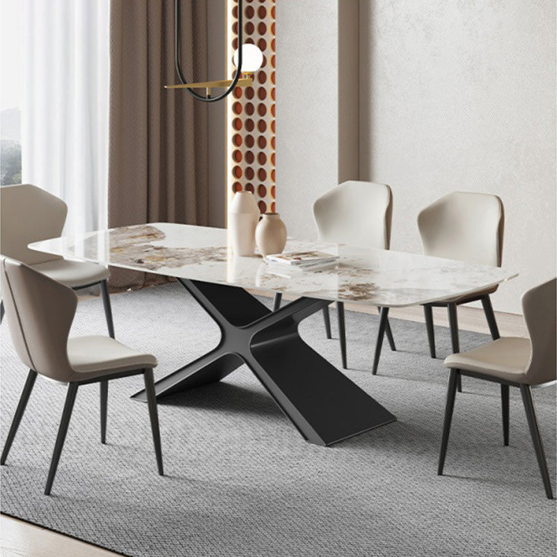 Industrial Style Rectangle Table Sintered Stone Dining Table with Metal Legs for Home Use White 70.9"L x 35.4"W x 29.5"H Without Chairs Clearhalo 'Dining Tables & Seating' 'Dining Tables' 'dining_table' 'furn' 'furn_dining_table' 'Furniture' 'Kitchen & Dining Furniture' 6769504