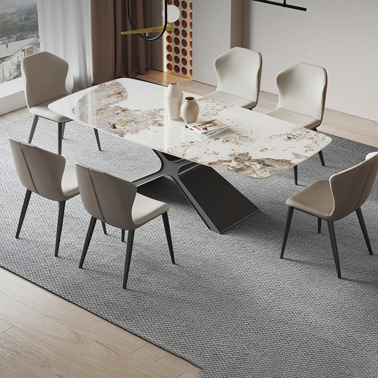 Industrial Style Rectangle Table Sintered Stone Dining Table with Metal Legs for Home Use White 55.1"L x 31.5"W x 29.5"H Without Chairs Clearhalo 'Dining Tables & Seating' 'Dining Tables' 'dining_table' 'furn' 'furn_dining_table' 'Furniture' 'Kitchen & Dining Furniture' 6769505