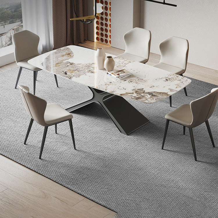 Industrial Style Rectangle Table Sintered Stone Dining Table with Metal Legs for Home Use White 63"L x 35.4"W x 29.5"H Without Chairs Clearhalo 'Dining Tables & Seating' 'Dining Tables' 'dining_table' 'furn' 'furn_dining_table' 'Furniture' 'Kitchen & Dining Furniture' 6769506