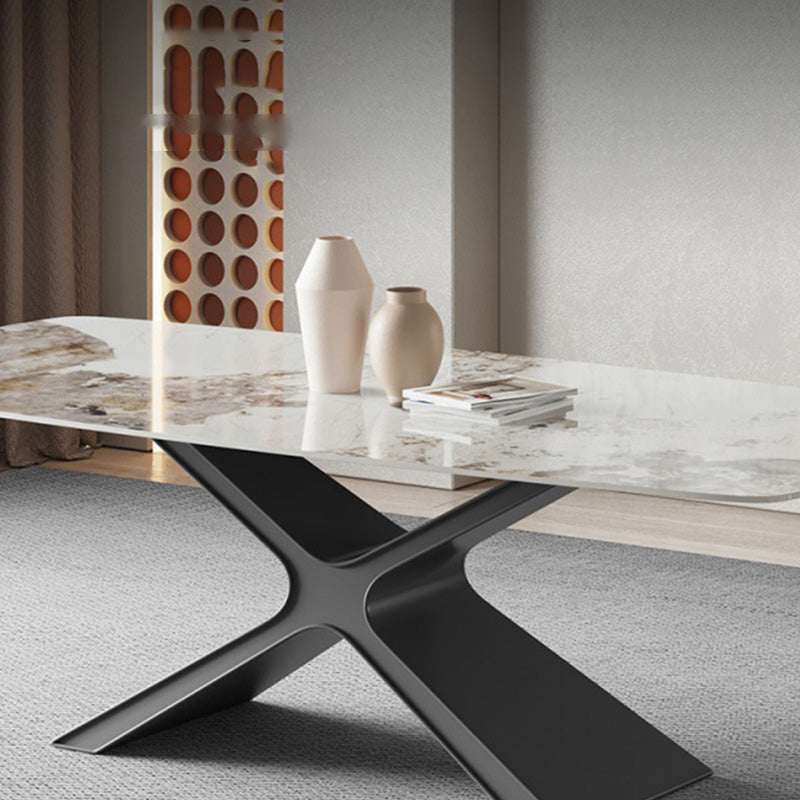 Industrial Style Rectangle Table Sintered Stone Dining Table with Metal Legs for Home Use Clearhalo 'Dining Tables & Seating' 'Dining Tables' 'dining_table' 'furn' 'furn_dining_table' 'Furniture' 'Kitchen & Dining Furniture' 6769507
