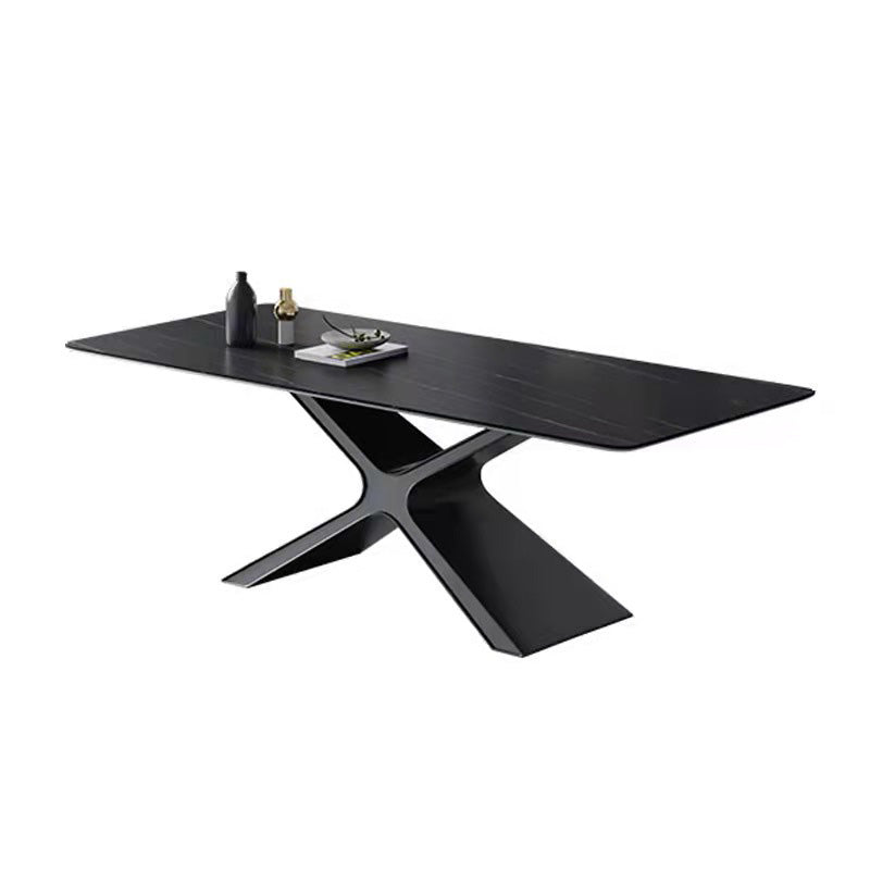 Industrial Style Rectangle Table Sintered Stone Dining Table with Metal Legs for Home Use Black Without Chairs Clearhalo 'Dining Tables & Seating' 'Dining Tables' 'dining_table' 'furn' 'furn_dining_table' 'Furniture' 'Kitchen & Dining Furniture' 6769508