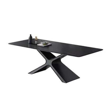 Industrial Style Rectangle Table Sintered Stone Dining Table with Metal Legs for Home Use Black Without Chairs Clearhalo 'Dining Tables & Seating' 'Dining Tables' 'dining_table' 'furn' 'furn_dining_table' 'Furniture' 'Kitchen & Dining Furniture' 6769508