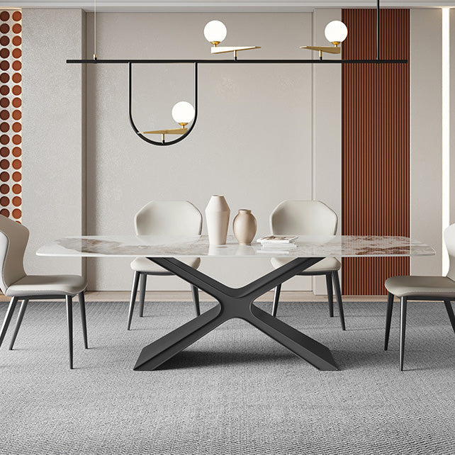 Industrial Style Rectangle Table Sintered Stone Dining Table with Metal Legs for Home Use Clearhalo 'Dining Tables & Seating' 'Dining Tables' 'dining_table' 'furn' 'furn_dining_table' 'Furniture' 'Kitchen & Dining Furniture' 6769513