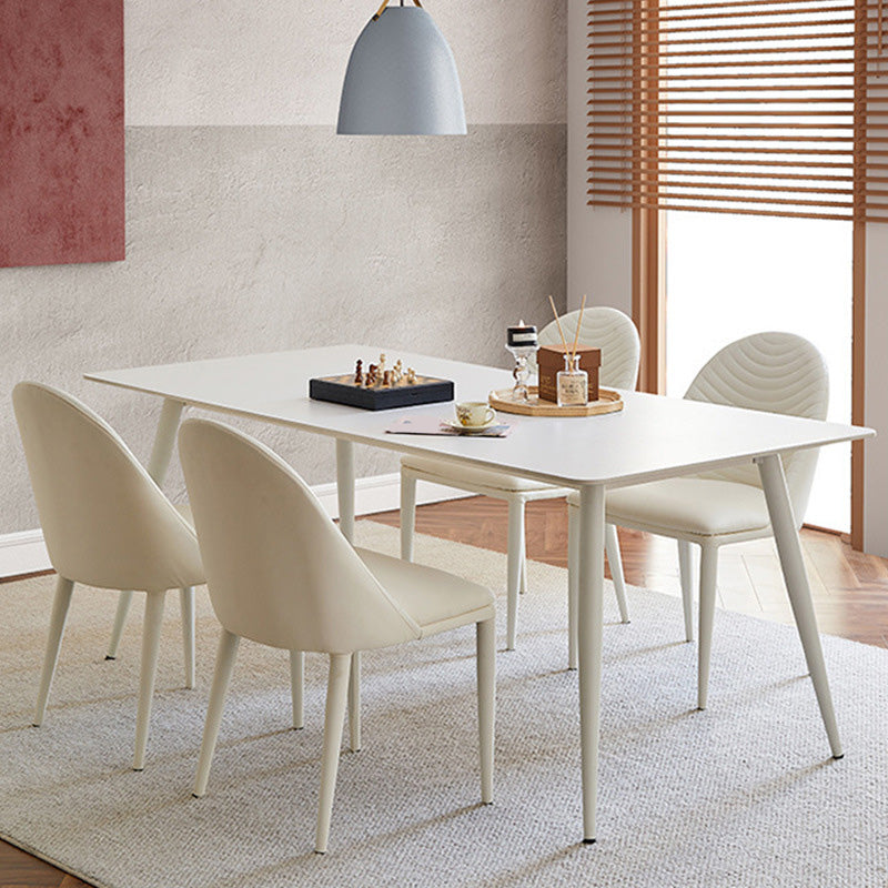 Contemporary Dinette Table Rectangle Stone Dining Room Table in White