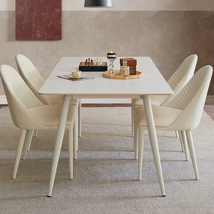 Contemporary Dinette Table Rectangle Stone Dining Room Table in White