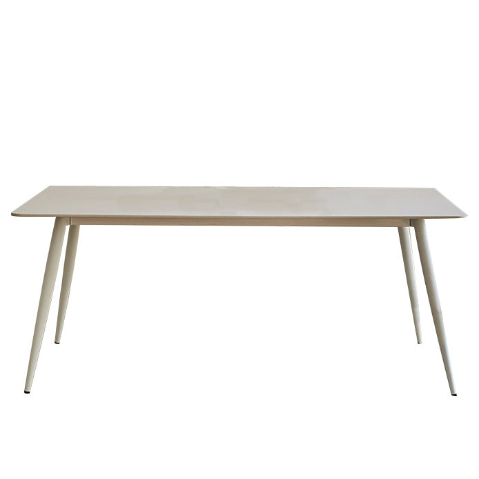 Contemporary Dinette Table Rectangle Stone Dining Room Table in White