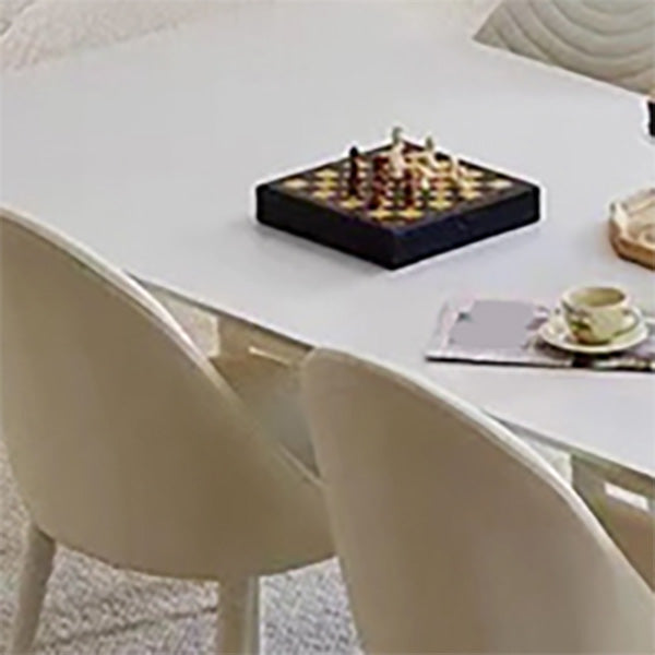 Contemporary Dinette Table Rectangle Stone Dining Room Table in White