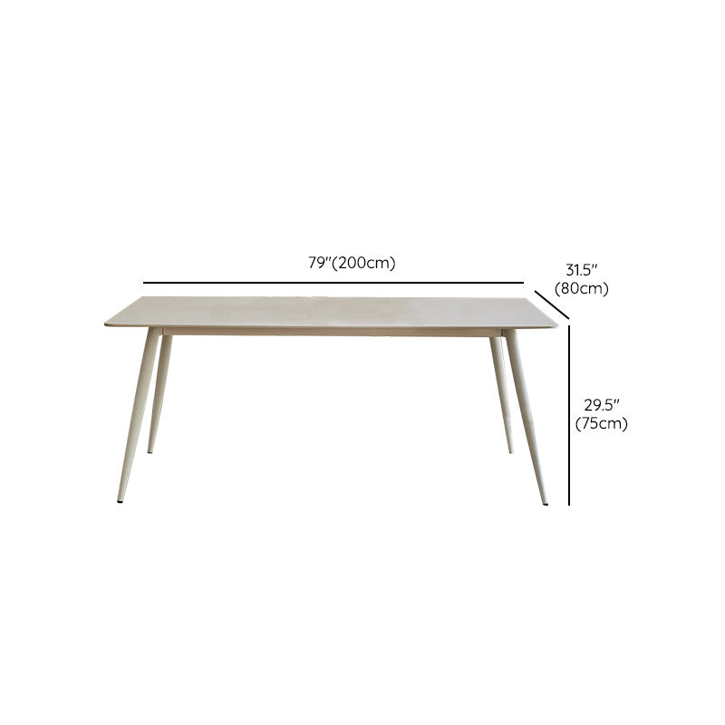Contemporary Dinette Table Rectangle Stone Dining Room Table in White