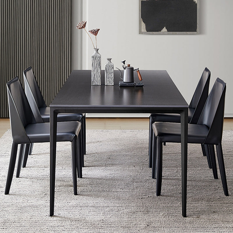 Contemporary Dinette Table Rectangle Stone Dining Room Table for Dining Room Black 63"L x 31.5"W x 29.5"H Without Chairs Clearhalo 'Dining Tables & Seating' 'Dining Tables' 'dining_table' 'furn' 'furn_dining_table' 'Furniture' 'Kitchen & Dining Furniture' 6769602