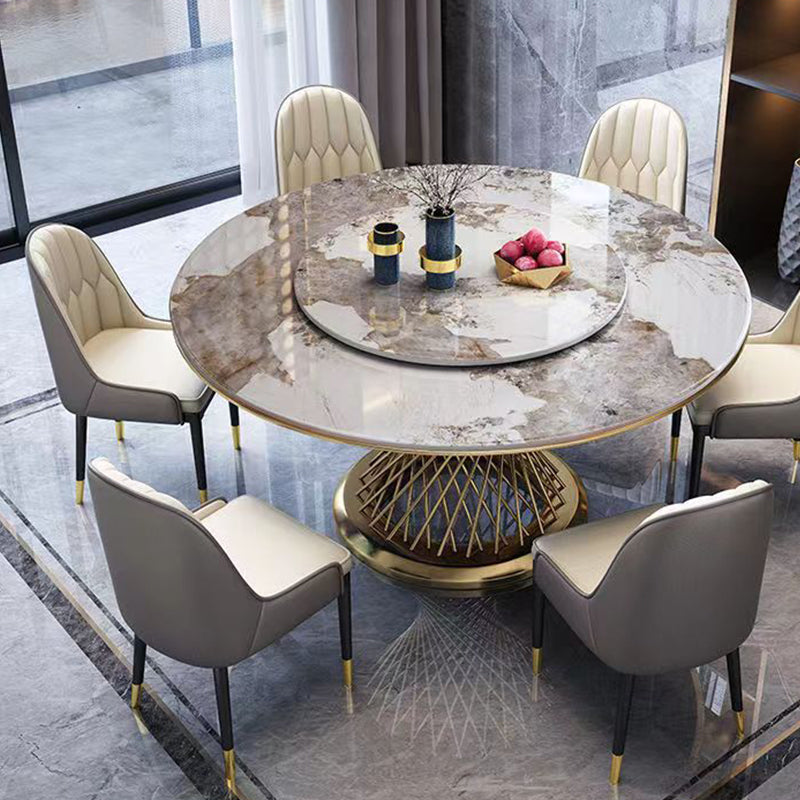 Round Turntable Dining Table Sintered Stone Dining Table for Home Pandora Gold Without Chairs Clearhalo 'Dining Tables & Seating' 'Dining Tables' 'dining_table' 'furn' 'furn_dining_table' 'Furniture' 'Kitchen & Dining Furniture' 6769690