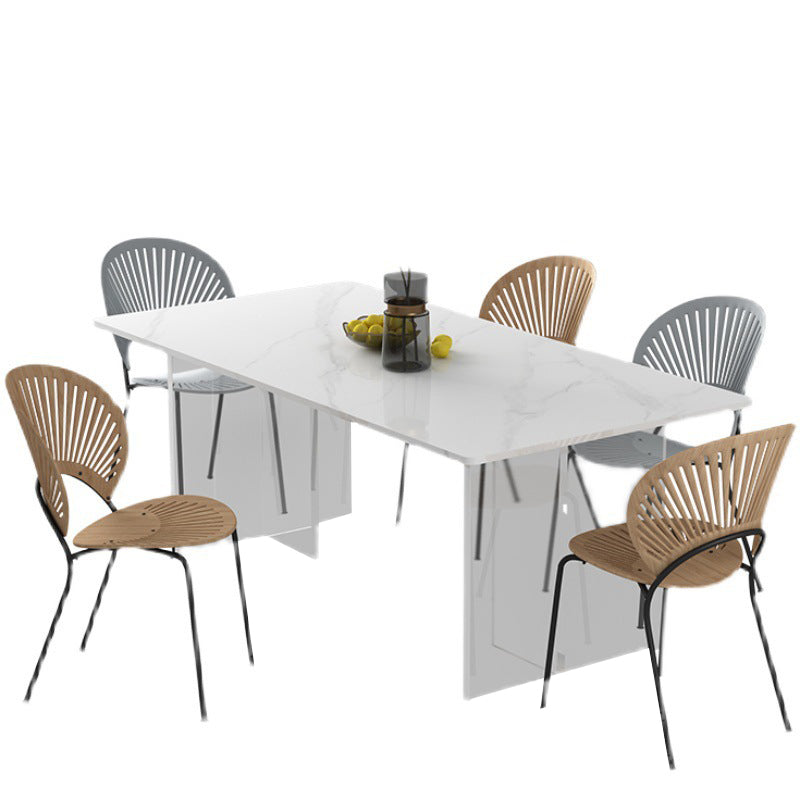 Contemporary Dinette Table Rectangle Stone Dining Table for Dining Room White Without Chairs Clearhalo 'Dining Tables & Seating' 'Dining Tables' 'dining_table' 'furn' 'furn_dining_table' 'Furniture' 'Kitchen & Dining Furniture' 6769715