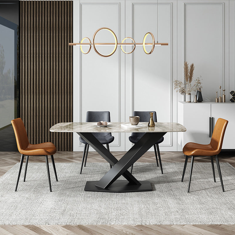 Industrial Dining Room Table Rectangle Stone Dinette Table for Dining Room Pandora Gold Without Chairs Clearhalo 'Dining Tables & Seating' 'Dining Tables' 'dining_table' 'furn' 'furn_dining_table' 'Furniture' 'Kitchen & Dining Furniture' 6769759