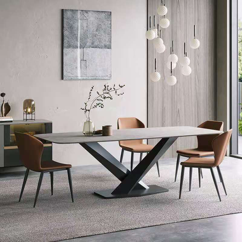 Industrial Dining Room Table Rectangle Stone Dinette Table for Dining Room Black Grey Without Chairs Clearhalo 'Dining Tables & Seating' 'Dining Tables' 'dining_table' 'furn' 'furn_dining_table' 'Furniture' 'Kitchen & Dining Furniture' 6769763