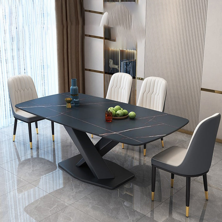 Industrial Dining Room Table Stone Rectangle Dinette Table for Dining Room Black Without Chairs Clearhalo 'Dining Tables & Seating' 'Dining Tables' 'dining_table' 'furn' 'furn_dining_table' 'Furniture' 'Kitchen & Dining Furniture' 6769783