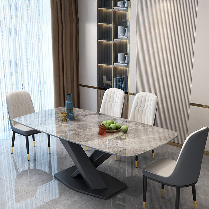 Industrial Dining Room Table Stone Rectangle Dinette Table for Dining Room Gray Without Chairs Clearhalo 'Dining Tables & Seating' 'Dining Tables' 'dining_table' 'furn' 'furn_dining_table' 'Furniture' 'Kitchen & Dining Furniture' 6769786