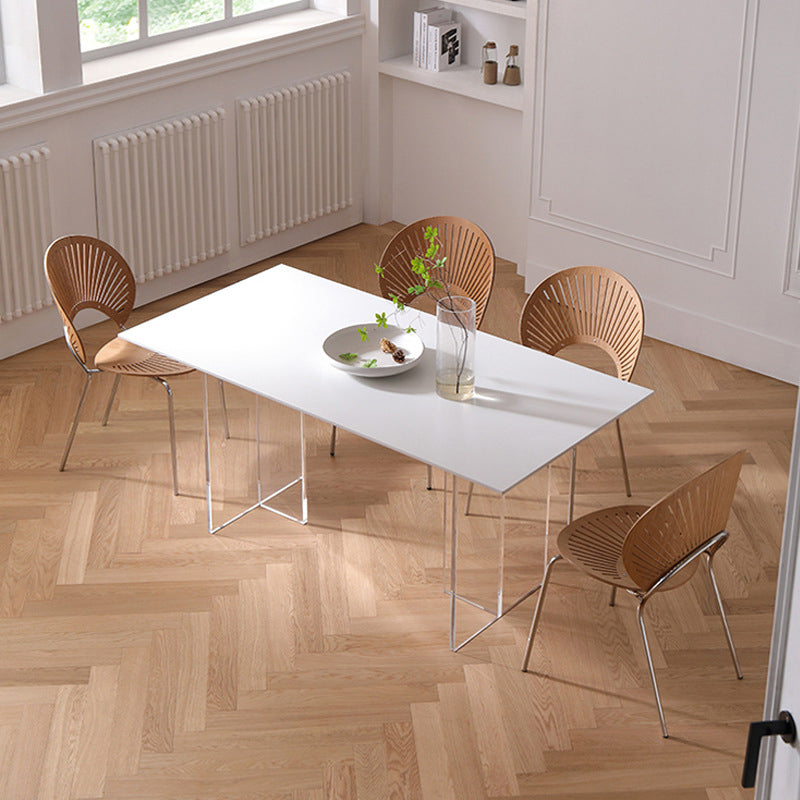 Industrial Dining Room Table Rectangle Stone Dinette Table in White 63"L x 31.5"W x 29.5"H Without Chairs Clearhalo 'Dining Tables & Seating' 'Dining Tables' 'dining_table' 'furn' 'furn_dining_table' 'Furniture' 'Kitchen & Dining Furniture' 6769809