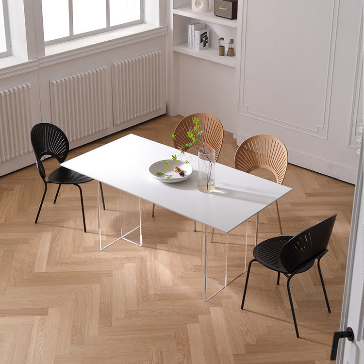 Industrial Dining Room Table Rectangle Stone Dinette Table in White 55.1"L x 31.5"W x 29.5"H Without Chairs Clearhalo 'Dining Tables & Seating' 'Dining Tables' 'dining_table' 'furn' 'furn_dining_table' 'Furniture' 'Kitchen & Dining Furniture' 6769811