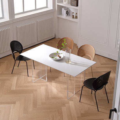 Industrial Dining Room Table Rectangle Stone Dinette Table in White 55.1"L x 31.5"W x 29.5"H Without Chairs Clearhalo 'Dining Tables & Seating' 'Dining Tables' 'dining_table' 'furn' 'furn_dining_table' 'Furniture' 'Kitchen & Dining Furniture' 6769811
