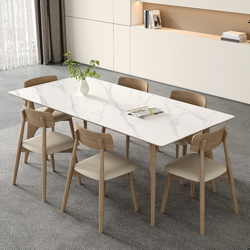 Modern 1/2/5/7 Pieces Dining Chairs Set Stone Rectangle Furniture in White 7 Pieces: Table, 6 Chairs Clearhalo 'Dining Room Sets' 'Dining Tables & Seating' 'dining_room_set' 'furn' 'furn_dining_room_set' 'Furniture' 'Kitchen & Dining Furniture' 6769949