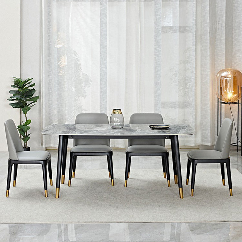 Noordse 1/4/5/7 stukken meubels rechthoekige stenen eettafel ingesteld in grijs