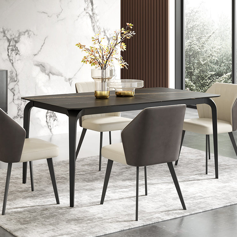 Contemporary Style 1/2/7 Pieces Dining Chairs Set Rectangle Stone Furniture in Black
