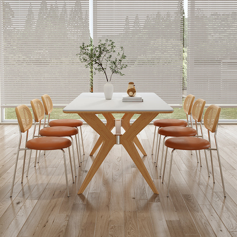 Contemporary 1/2/5/7 Pieces Dining Chairs Set Rectangle Stone Furniture in White 7 Pieces: Table, 6 Chairs Clearhalo 'Dining Room Sets' 'Dining Tables & Seating' 'dining_room_set' 'furn' 'furn_dining_room_set' 'Furniture' 'Kitchen & Dining Furniture' 6770036