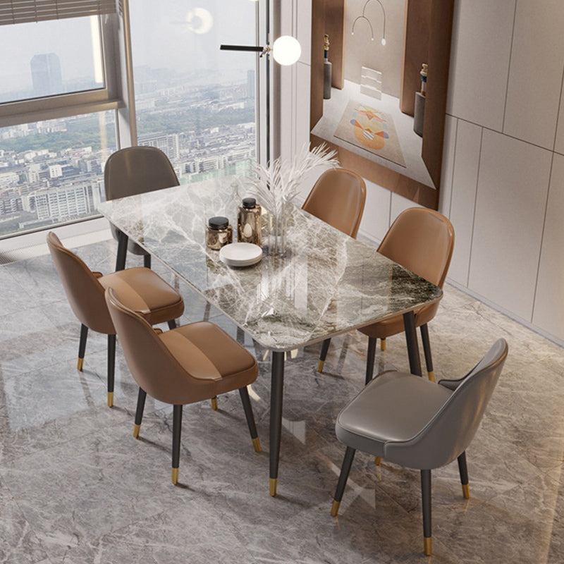 Nordic 1/5/7 Pieces Furniture Rectangle Stone Dining Table Set in Gray