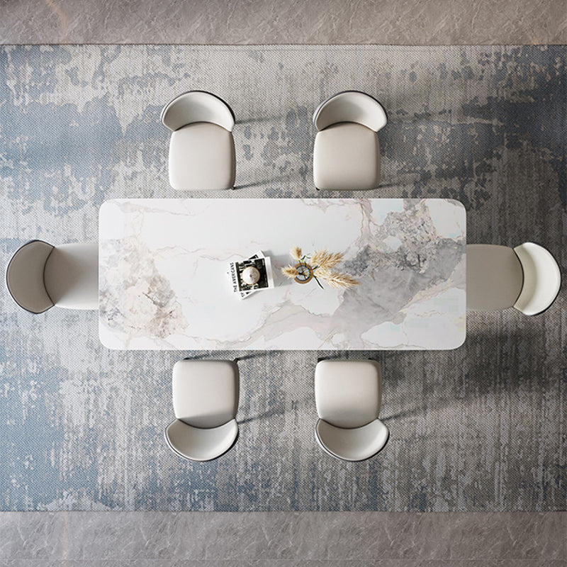 Contemporary Style 1/4/5/7/8 Pieces Dining Chairs Set Rectangle Stone Furniture in White 7 Pieces: Table, 6 Chairs Clearhalo 'Dining Room Sets' 'Dining Tables & Seating' 'dining_room_set' 'furn' 'furn_dining_room_set' 'Furniture' 'Kitchen & Dining Furniture' 6770216