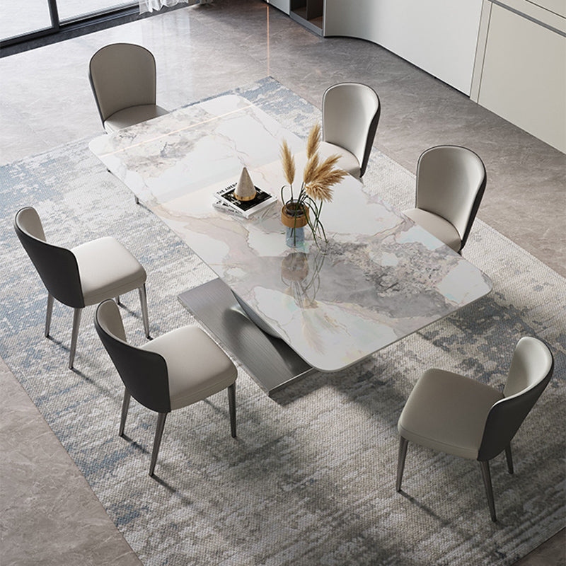 Contemporary Style 1/4/5/7/8 Pieces Dining Chairs Set Rectangle Stone Furniture in White Clearhalo 'Dining Room Sets' 'Dining Tables & Seating' 'dining_room_set' 'furn' 'furn_dining_room_set' 'Furniture' 'Kitchen & Dining Furniture' 6770226