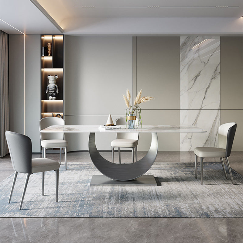 Contemporary Style 1/4/5/7/8 Pieces Dining Chairs Set Rectangle Stone Furniture in White Clearhalo 'Dining Room Sets' 'Dining Tables & Seating' 'dining_room_set' 'furn' 'furn_dining_room_set' 'Furniture' 'Kitchen & Dining Furniture' 6770227