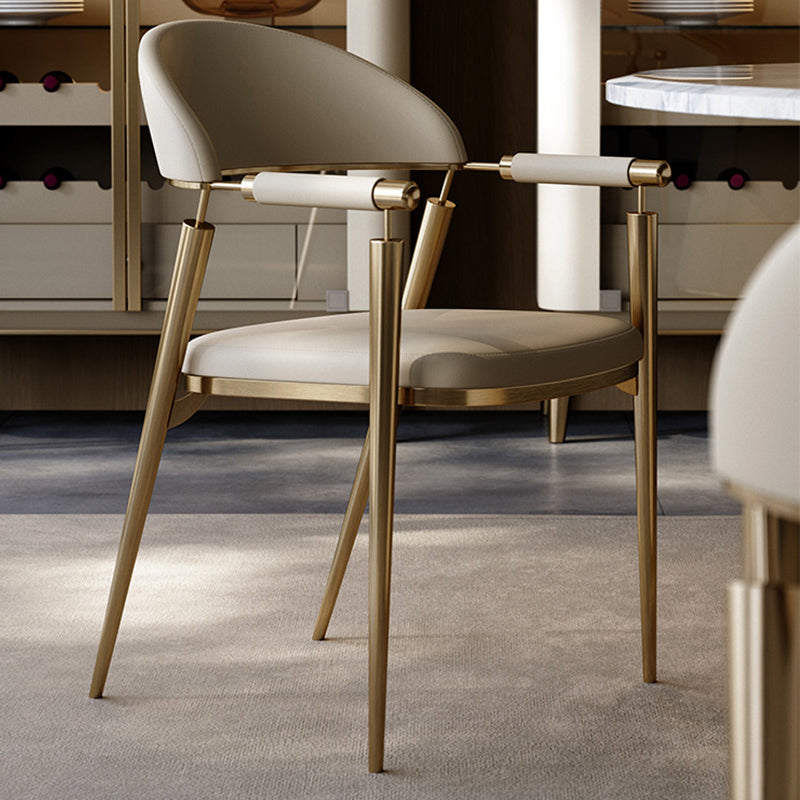 Glam Style Arm Chair Metal Open Back Dining Room Chair for Kitchen Off-White 1 Piece Clearhalo 'Dining Chairs' 'Dining Tables & Seating' 'dining_chair' 'furn' 'furn_dining_chair' 'Furniture' 'Kitchen & Dining Furniture' 6770831