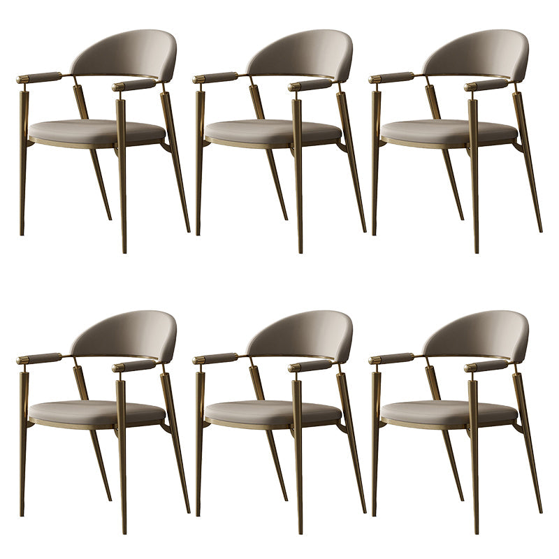 Glam Style Arm Chair Metal Open Back Dining Room Chair for Kitchen Off-White 6 Piece Set Clearhalo 'Dining Chairs' 'Dining Tables & Seating' 'dining_chair' 'furn' 'furn_dining_chair' 'Furniture' 'Kitchen & Dining Furniture' 6770842